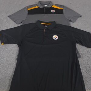 LOT OF 2 Majestic x NFL Team Apparel Polo Shirts Mens 2XL Pittsburgh Steelers